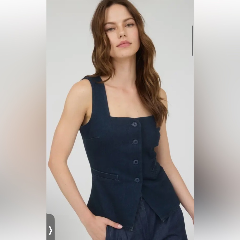 Navy Square-Neck Buttoned Vest